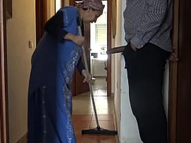 Stepmommysusan's maid gets excited when she witnesses him stroke his thick ebony jizz-shotgun in front of her