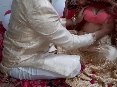 First time wedding night with sweet Indian girl in d...