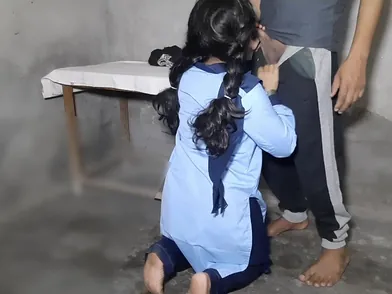 Naughty Indian schoolgirl gets her tight pussy destroyed by teacher in first-time teacher-student fuckfest