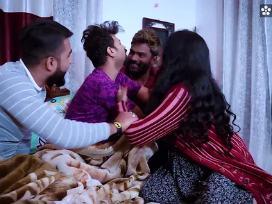 Indian MILF Riya Boudi shares her cheating husband with his 3 buddies, gets a cumload in her mouth & more!