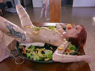 Desi & homies get their booties plowed firm in this taut-bum gang-fuck with a bbc and a bunch of food